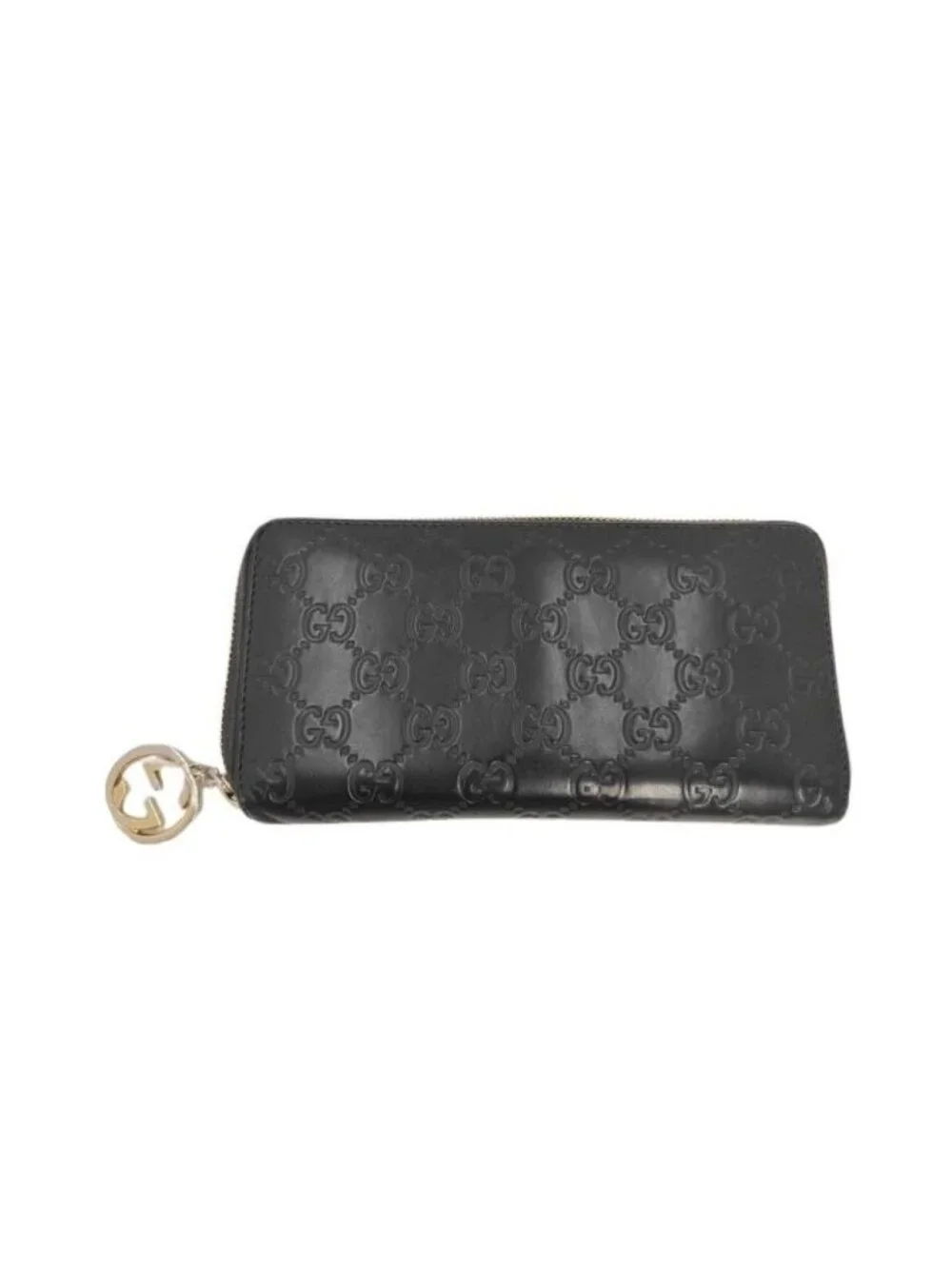 Gucci Wallet Guccissima Black Leather Zip Around Gold - Picture 1 of 7